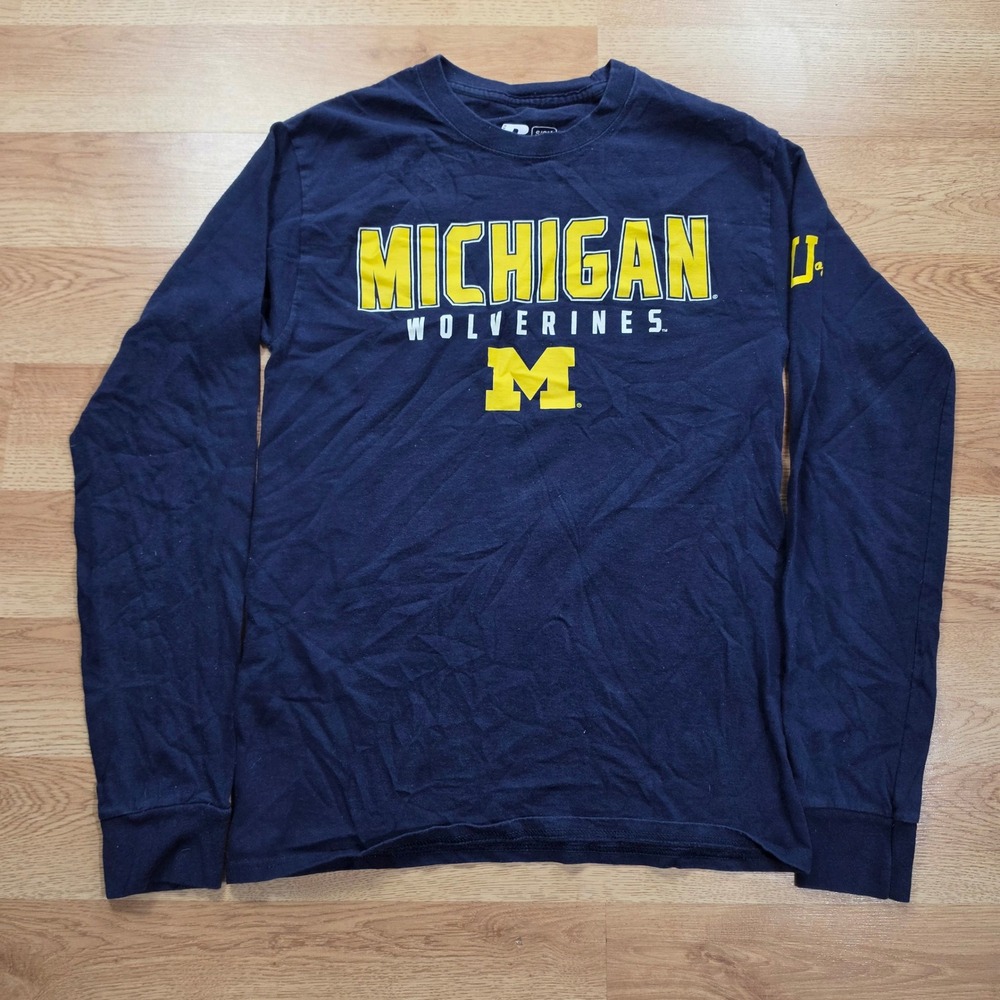 Russell Athletic Michigan Wolverines Mens Small Long Sleeve T-Shirt Navy Blue